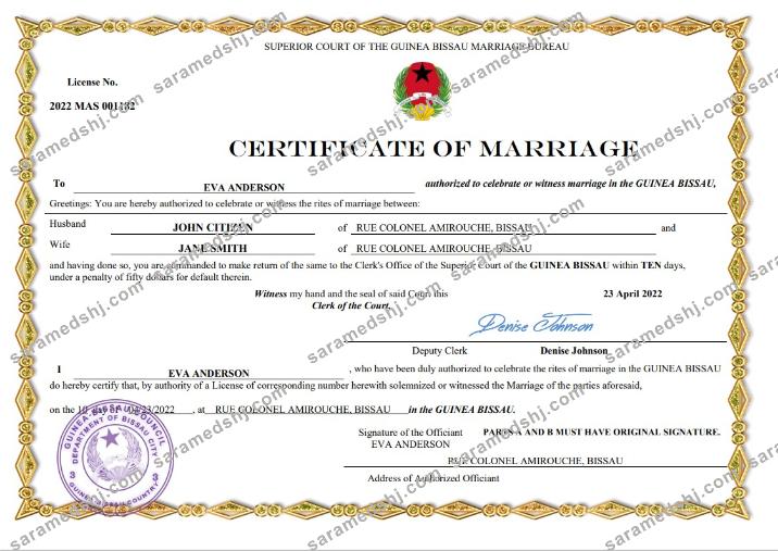 Guinea Bissau marriage certificate